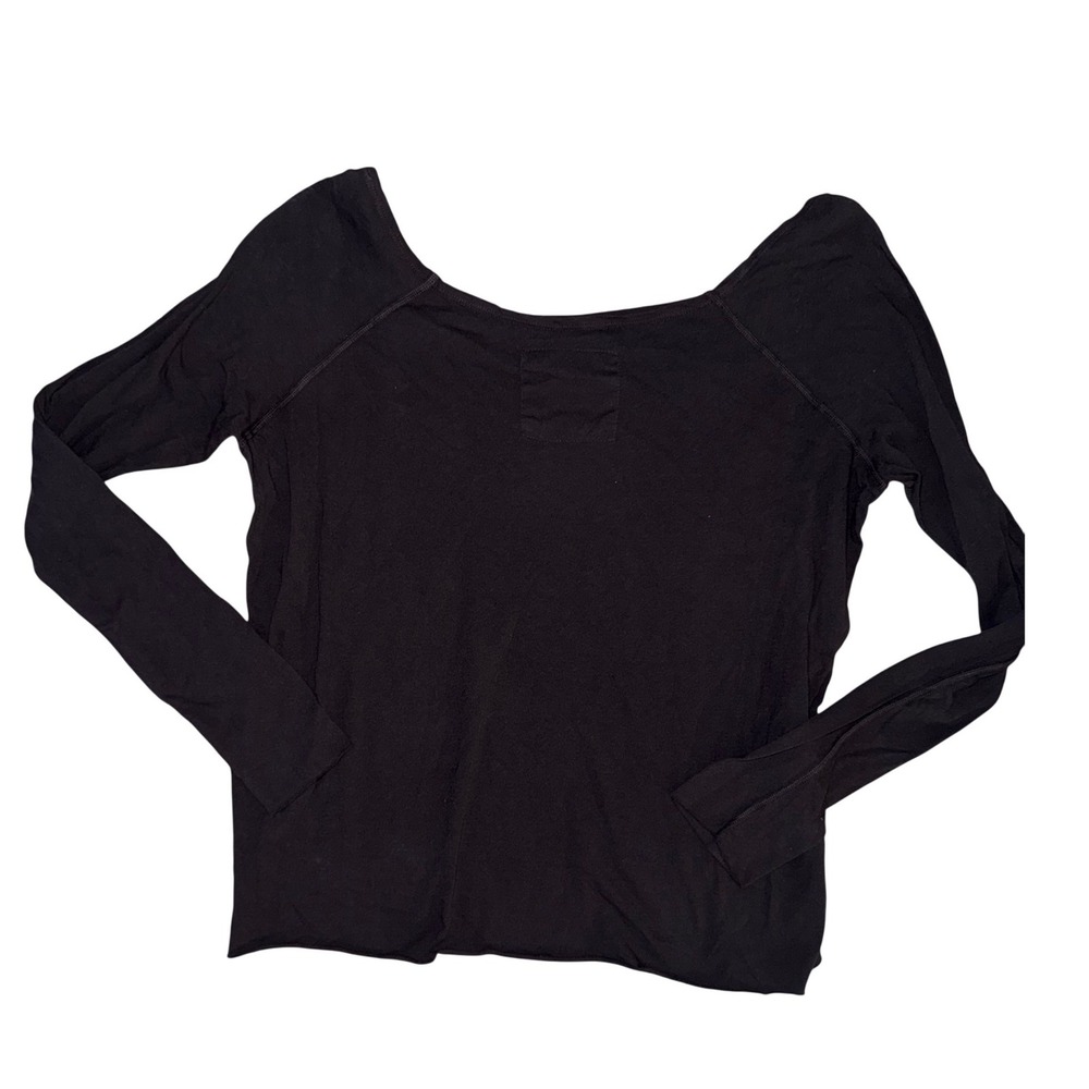 Frank & Eileen Tee Lab charcoal Black Long Sleeve Boat Neck Off Shoulder Top